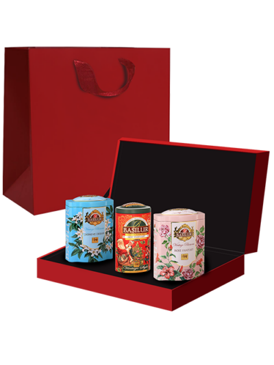 Combo Quà Tặng Cao Cấp 03 Trà Basilur (Jasmine Dream, New Year Gift, Rose Fantasy) - 100g/hộp thiếc